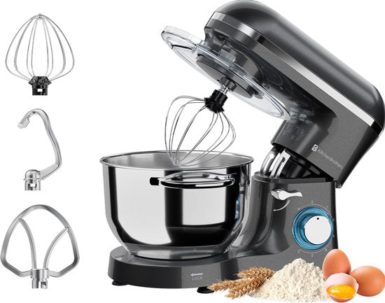 KitchenBrothers 2000W Keukenmachine - Keukenrobot - 6,2L - Mixer met Mengkom - Keukenmixer - Antraciet(Antraciet)