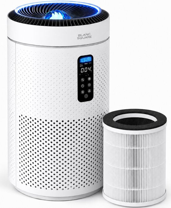 BLANC SQUARE Luchtreiniger Air Purifier PRO XL - HEPA 13 + Koolstoffilter en UV Desinfectie - CADR 400m³/h 100m² - Filtert Pollen, Geurtjes en Stof - Automatisch + 3 Standen - Clean Air Luchtkwaliteitsindicator(400)
