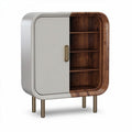 Houten opbergkast met metalen deur en planken in beige en bruin 80 x 40 x 90cm