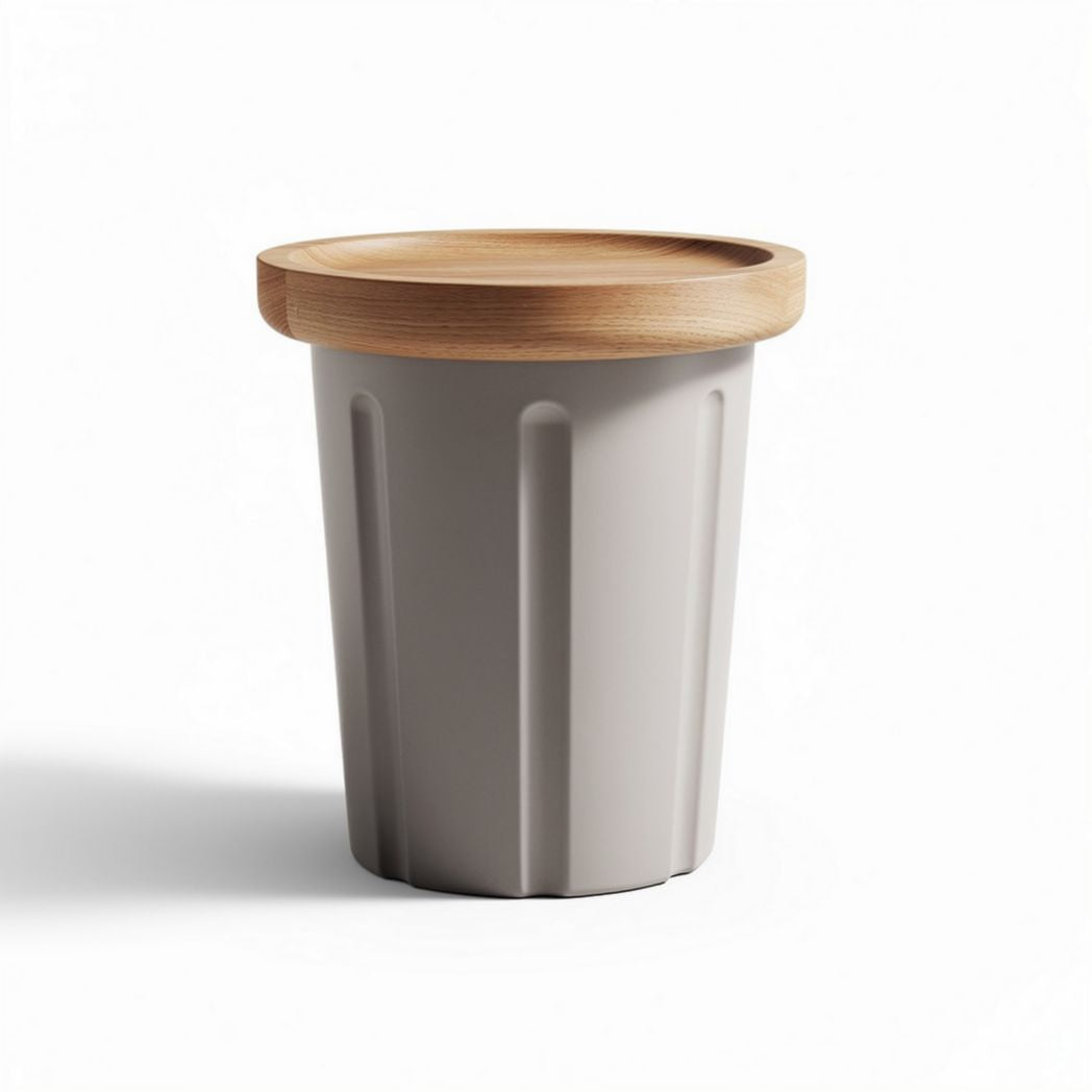 Kunststof container met houten deksel 20 x 20 x 25cm lichtgrijs