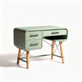 Groene bureau met lades en houten poten 50 x 25 x 70cm