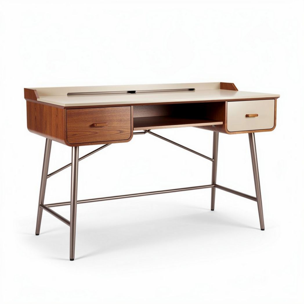 houten bureau met 2 lades en metalen poten 120 x 60 x 75cm