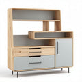 Houten tv-kast met grijze deuren en open planken 180 x 120 x 40cm
