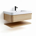 Wastafel met onderkast van hout en witte composiet 60 x 45 x 15cm