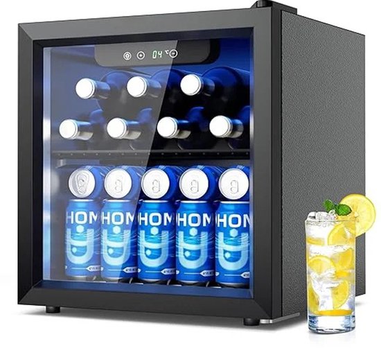 Merkloos / Sans marque Norvia - Drankenkoelkast - Mini Koelkast - Glazen Deur - 55 Blikjes - Verstelbare Planken - Zwart - 4-16 °C - LED Verlichting