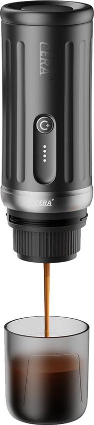 Cerapresso draagbare espressomachine - je espresso is op, de accu nog lang niet - 13.500 mAh, tot 8 kopjes per lading - capsules  gemalen koffie - dubbele espresso - auto, werk, camping  reizen - Cera+(Zwart)