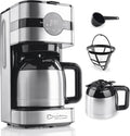 Barista Filterkoffiezetapparaat met thermokan, 24-uurs timer en permanent filter, voor 8 kopjes koffie, koffiezetapparaat voor poeder, roestvrij staal(Zilver met thermoskan)