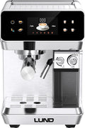 Lund LUND 68503 Premium Pistonmachine – Espressomachine met Automatische Melkopschuimer – 20 Bar – Voor Gemalen Koffie  ESE Pads – 8 Programma's – RVS