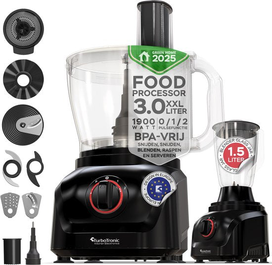 TurboTronic FP900 Foodprocessor - 8-in-1 Keukenmachine - 3 Liter - Zwart(Zwart)