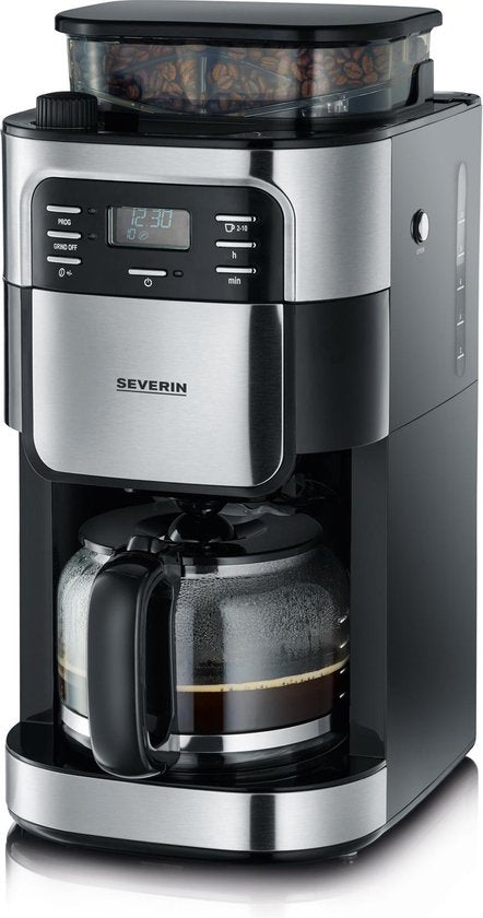 Severin KA 4810 Filter Koffiezetapparaat met bonenmaler - Glazen kan - Aromaselectie - Timerfunctie - Zwart / Rvs