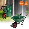 ecd germany Kruiwagen kunststof 100 liter tot 150kg groen met luchtbanden en metalen velg