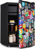 Klarstein Koelkast Cool Vibe - Inhoud: 70 liter, VividArt Concept: Deur met stickerbomb-designprint, ijsvak, ijsblokjesbakje, geluidsniveau: 42 dB, zwart - 72L - Mini Fridge - Compact Koelkast - Kleine Koelkast - Vrijstaande Koelkast
