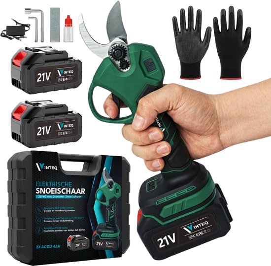 Vinteq Elektrische Snoeischaar - Accu Snoeischaar - Tuinschaar - Takkenschaar - Incl. Koffer - 2x 4Ah Accu - 40mm - Groen(40 mm)