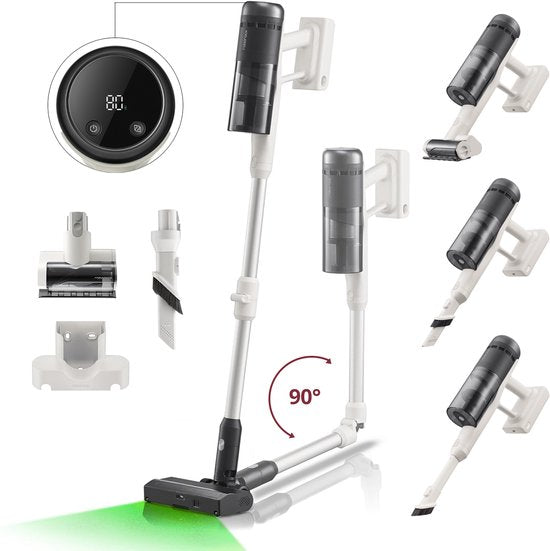 Roborock H60 Pro Draadloze Steelstofzuigers -Stofzuiger - Multifunctioneel-5-traps filtersysteem - LED-scherm - Verwijderbare batterij - 90° bocht - 140° groene verlichting