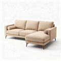 Lichte beige hoekbank met zachte stof en houten poten 200 x 90 x 85cm