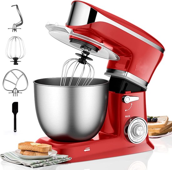 Royalty line Royalty Line® PKM1900 Keukenmachine - 6.5 L Keukenrobot - Mixer Met Mengkom - 1900W Keukenmixer - Incl. Accessoires - Rood(PKM1900 Rood)
