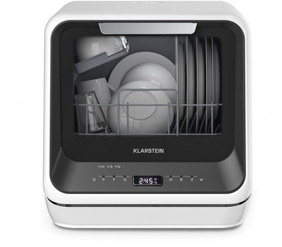 Klarstein Vaatwasser Amazonia Mini - Compact Aanrechtblad, 7 Programma's, 5L Tank of Directe Aansluiting, Energie-efficiëntieklasse D, Stil 58dB, Digitaal Display, Draagbaar Tafelblad voor Kleine Keukens, Zwart - Dishwasher(Zwart)