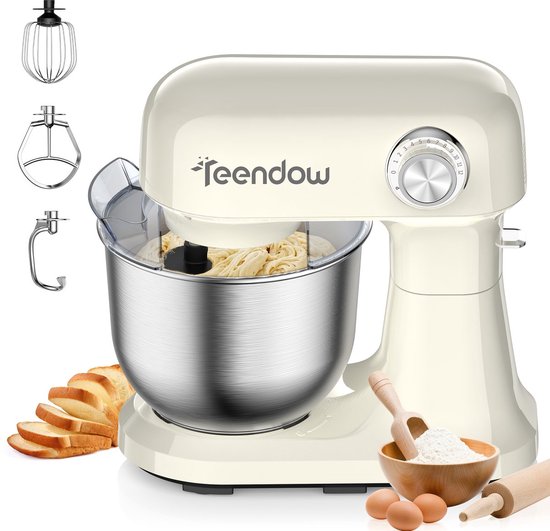 teendow Teendow Keukenmachine – Staande Mixer - 12 Snelheden - 5L RVS Kom - Kantelbare Kop - Vaatwasserbestendig voor Thuisbakken