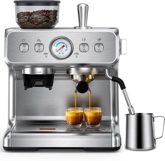 COWSAR Koffiemachine – met geïntegreerde conische molen – 30 maalgraadinstellingen – PID-temperatuurregeling – drukmeter – roestvrijstalen espressomaker en kopjeswarmer – geschikt voor latte macchiato, cappuccino en espresso