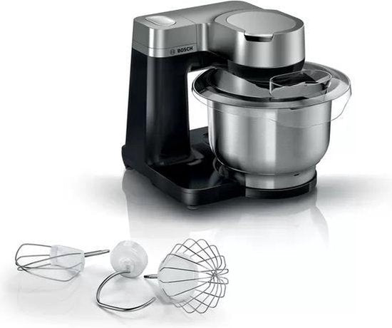 Bosch MUM Serie 2 - MUMS2VM00 - Keukenmachine - 900W - Keukenrobot - Keukenmixer - Mixer met Mengkom 3,8L - Zwart/RVS(Zwart， RVS/Kneedhaak， Kloppers/garde)