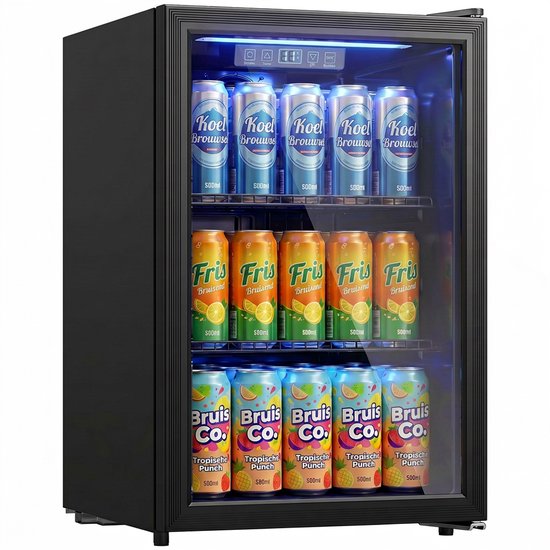 Homcom HOMCOM – Stil – Drankkoelkast – 70L/70 blikjes – gehard glas, verstelbaar-Zwart
