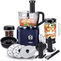 Merkloos / Sans marque JR Keukenmachine - Alles in 1 keukenmachine - Multifunctionele keukenmachine - Blender - Vleesmolen - Garde - Kneder - Shredder - Sinaasappelpers - Hakselaar - Blender - 1100W - Blauw